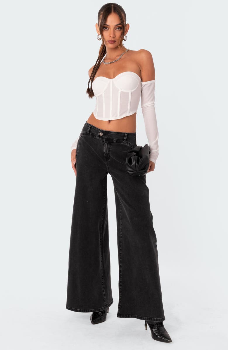 EDIKTED Cella Mesh Corset Crop Top with Long Sleeves, Alternate, color, 