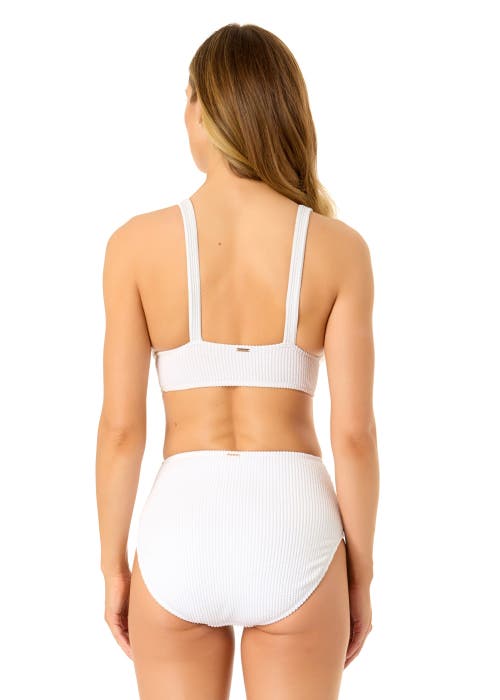 Anne Cole Live In Color Textured Shirred Soft Band Bralette Bikini Swim Top In White
