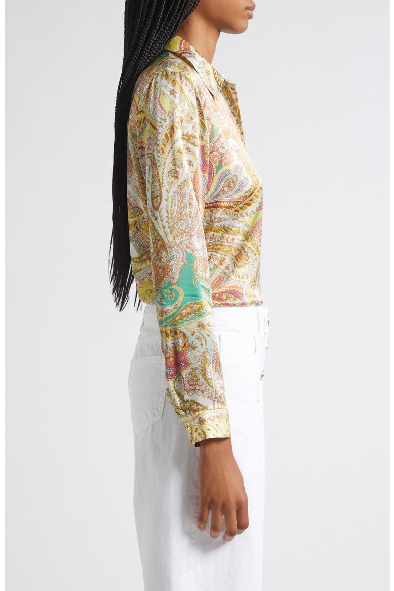Tyler Paisley Silk Button-Up Top, Alternate, color, GREEN MULTI CLUSTER PAISLEY