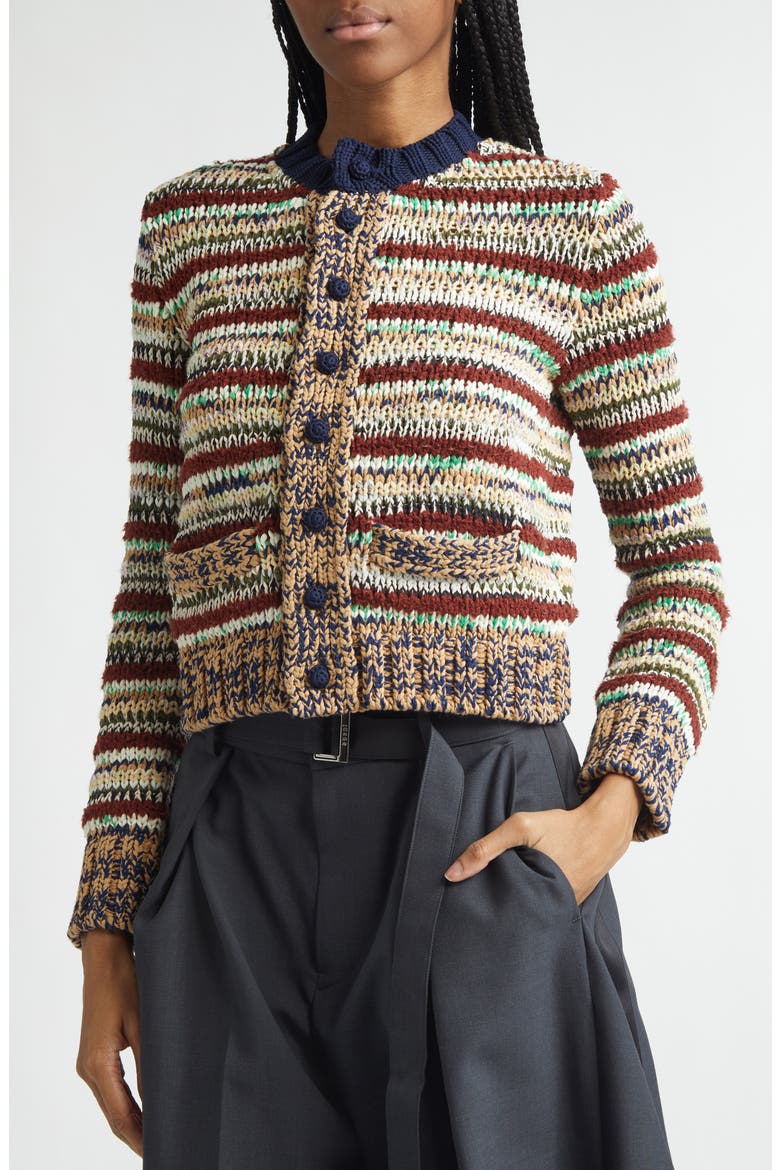 Mixed Yarn Cotton Blend Cardigan, Alternate, color, BEIGE MULTI