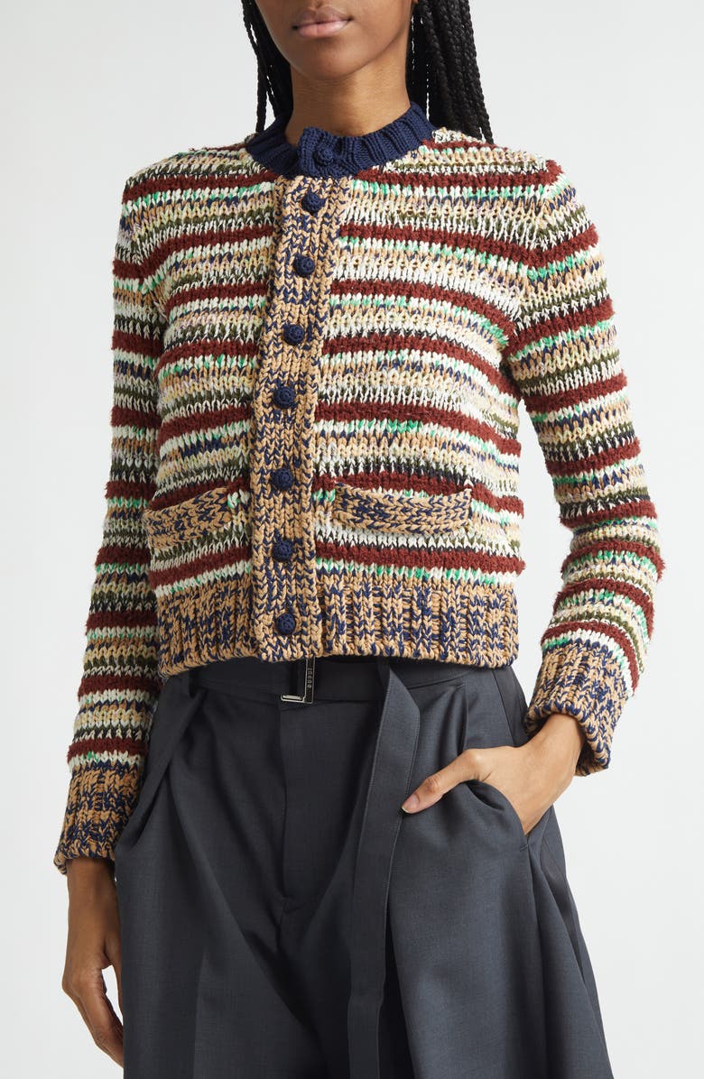 Sacai Mixed Yarn Cotton Blend Cardigan, Alternate, color, Beige Multi