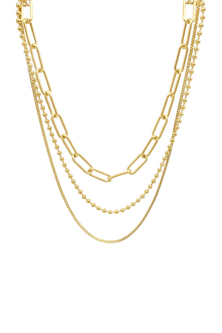 14K Yellow Gold Plated Paperclip, Ball & Box Chain Necklace Set, Alternate, color, YELLOW