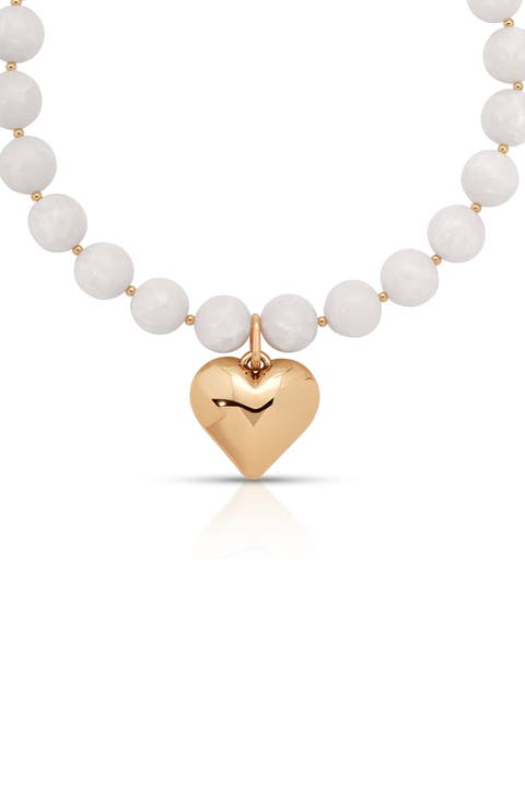 Luck & Love Stone Puffy Heart Pendant Necklace