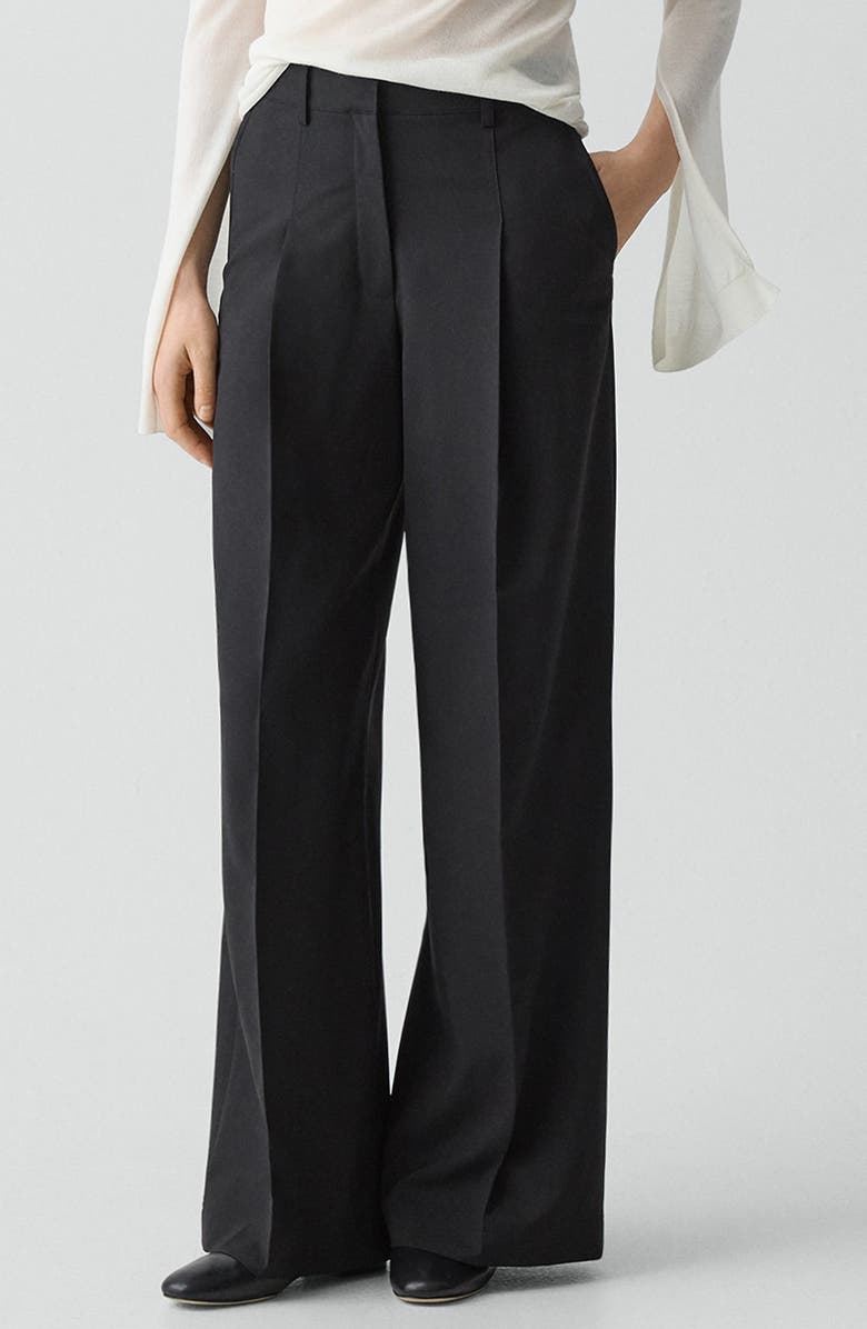 Theory Pleat Front Wide Leg Stretch Wool Pants, Alternate, color, Black - 001