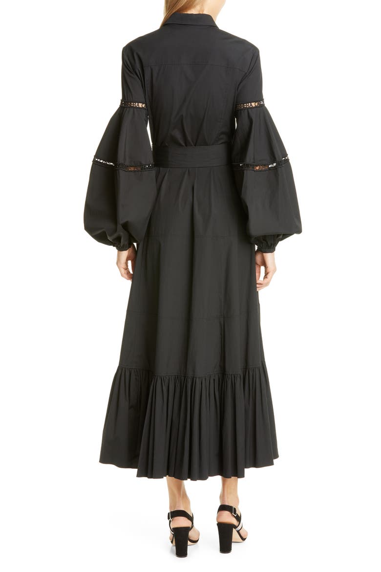 Logo Trim Long Sleeve Maxi Shirtdress, Alternate, color, BLACK