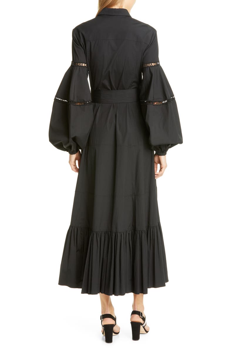 Carolina Herrera Logo Trim Long Sleeve Maxi Shirtdress, Alternate, color, 