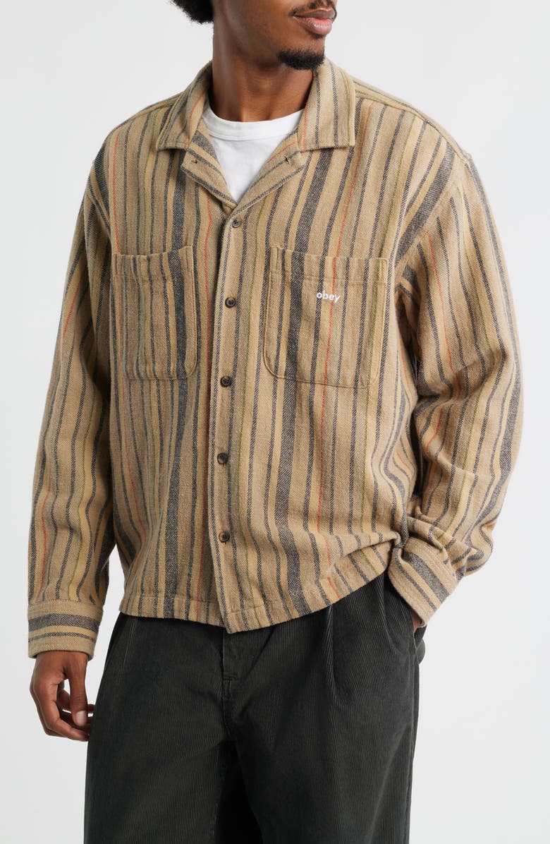Obey Willard Long Sleeve Camp Shirt, Main, color, Irish Cream Multi