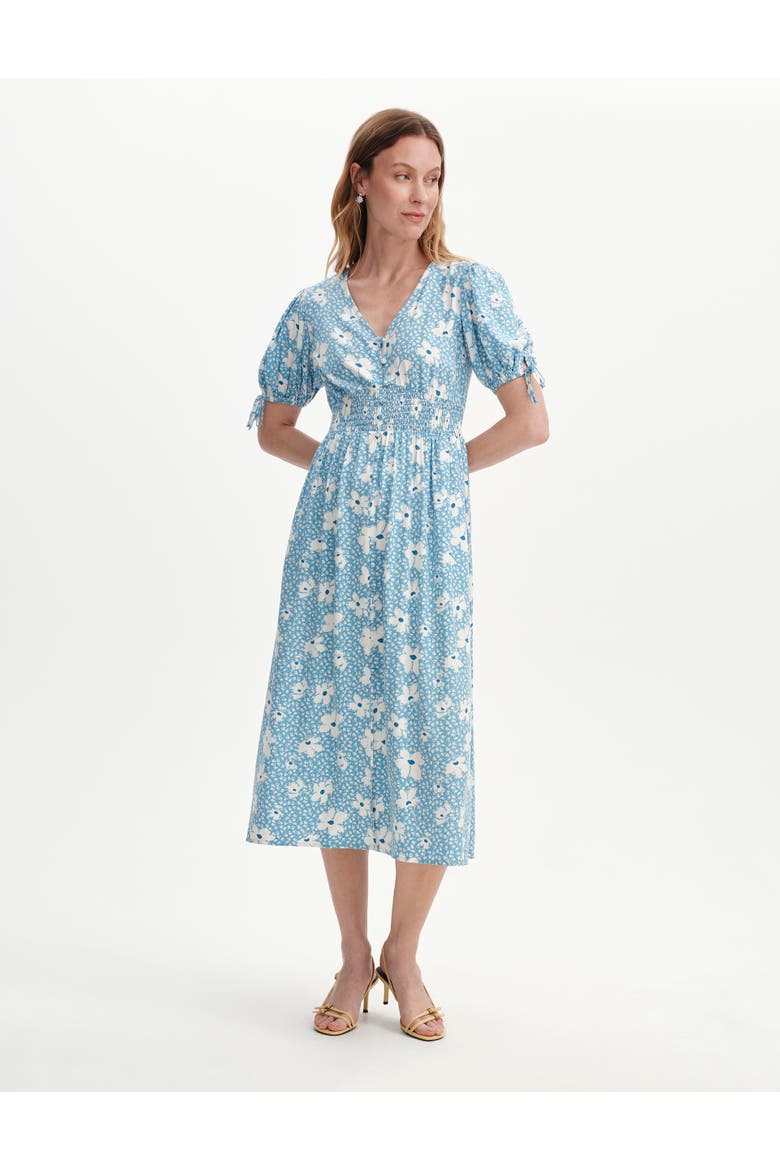 Margot Button Through Midi Dress, Main, color, Blue Ditsy