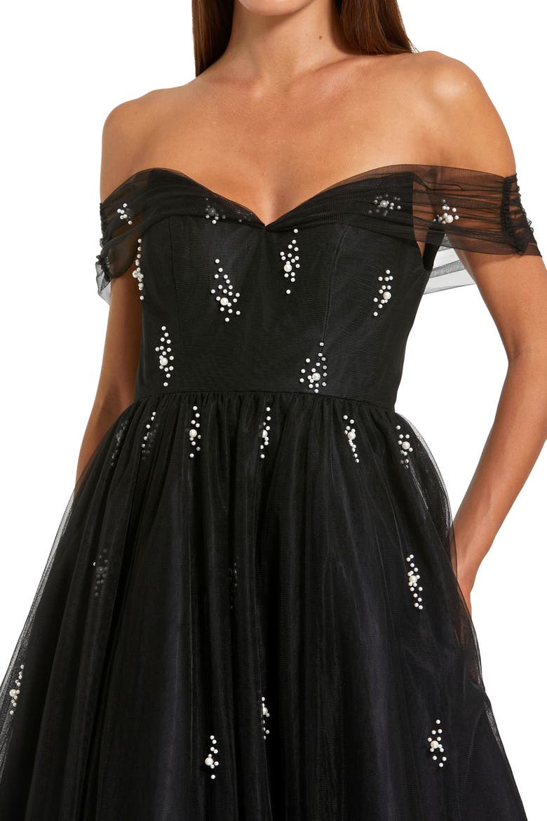Petite Ieena Off The Shoulder Embellished Tulle Cocktail Dress, Alternate, color, Black