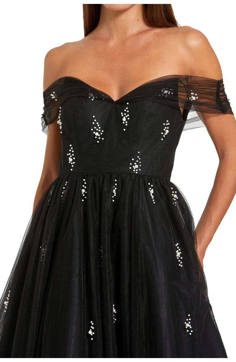 Mac Duggal Petite Ieena Off The Shoulder Embellished Tulle Cocktail Dress, Alternate, color, Black