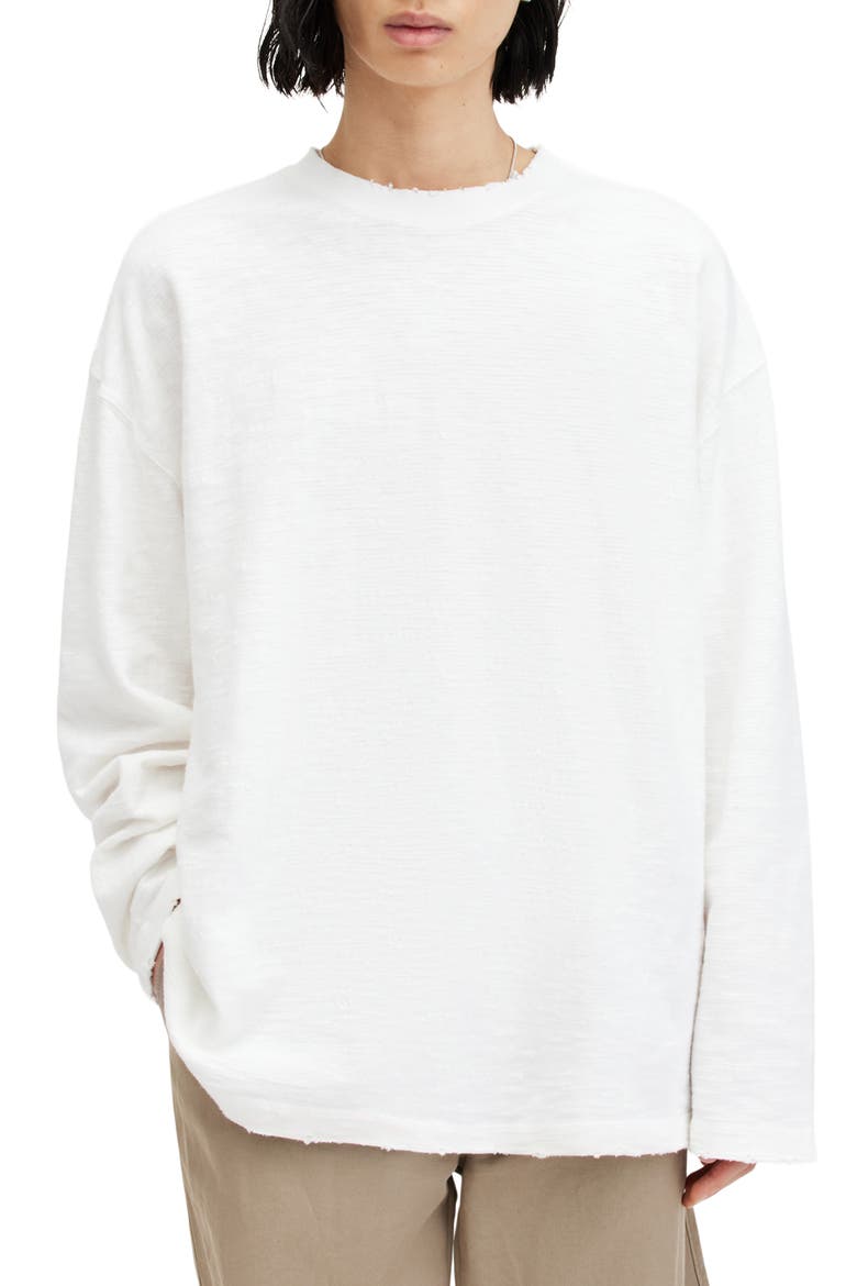 Distressed Crewneck Sweater, Main, color, LILLY WHITE