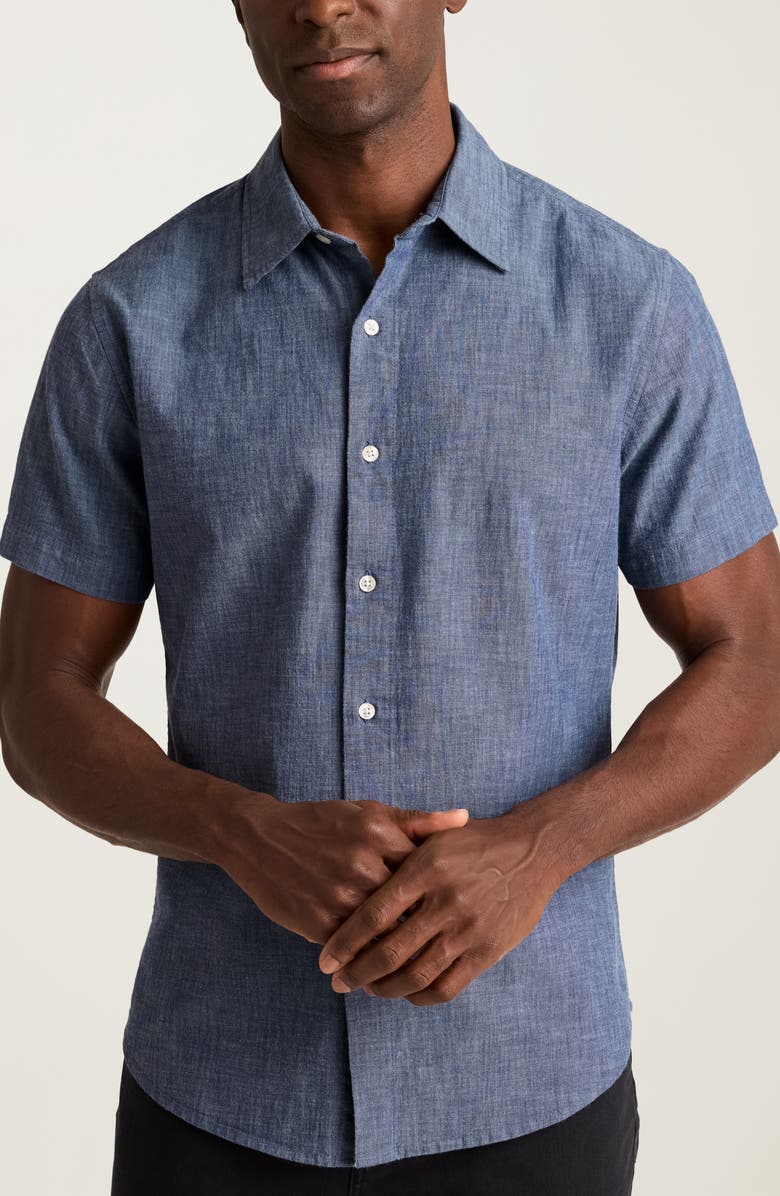 Bonobos Riviera Slim Fit Short Sleeve Cotton Chambray Button-Up Shirt, Main, color, Darkwash Chambray