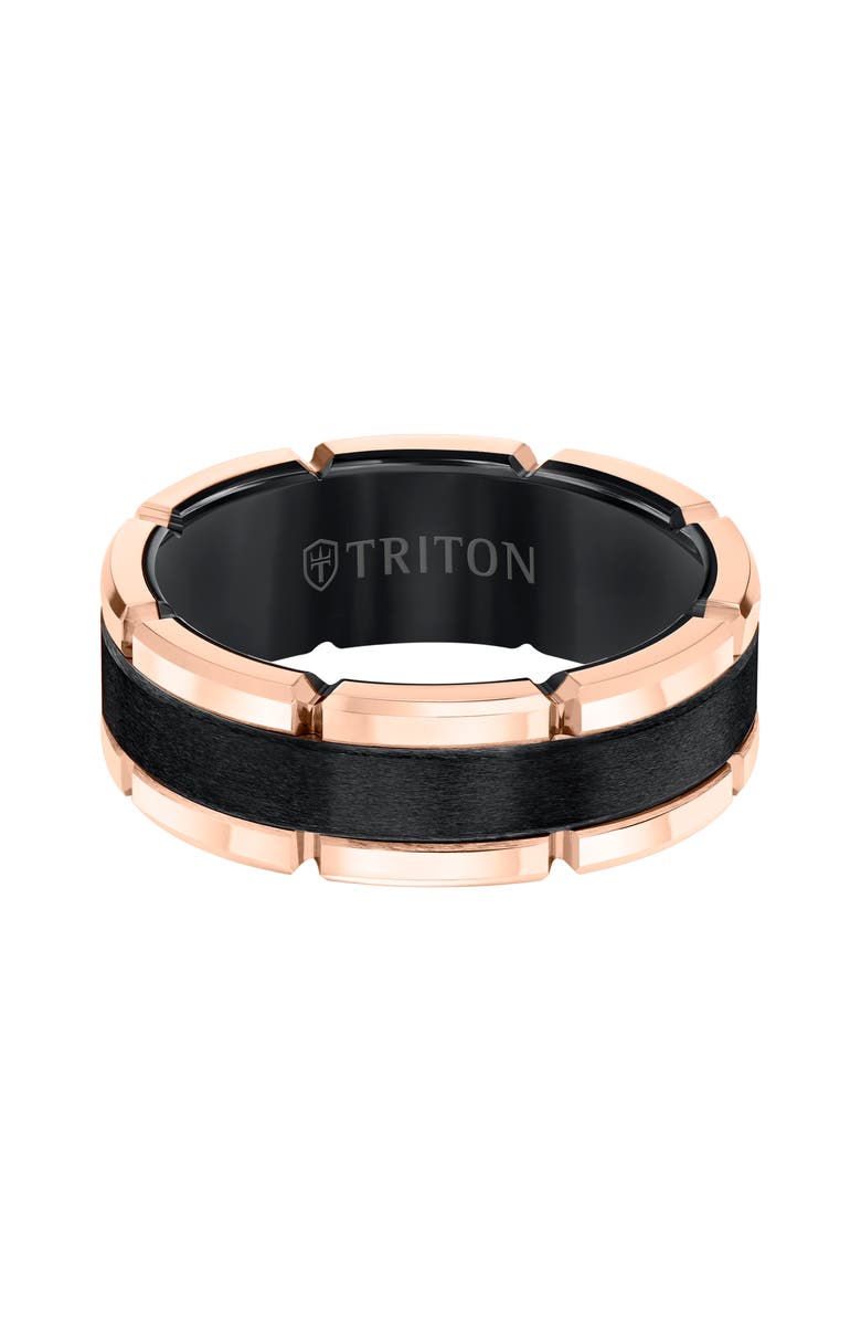 Triton 8MM Tungsten Carbide Ring with Flat Brushed Center and Link Edge, Alternate, color, Pink