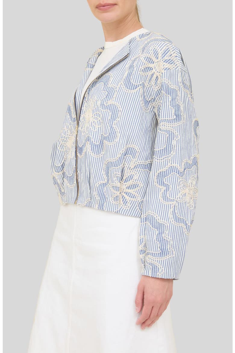 Embroidered Detail Stripe Bomber Jacket, Alternate, color, BLUE