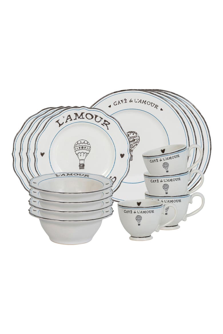 L'Amour Toujours 16-Piece Dinnerware Set, Main, color, WHITEWASH BLACK