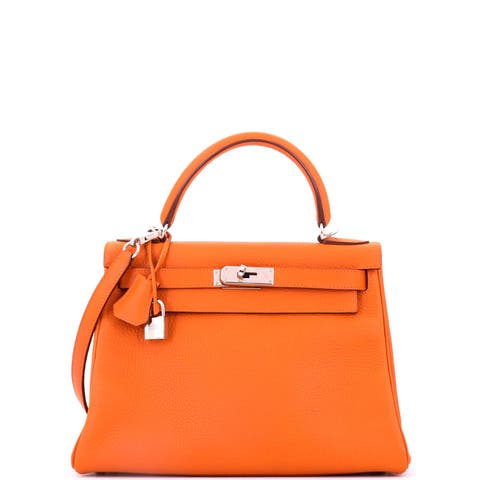 Kelly Handbag Orange Clemence With Palladium Hardware 28