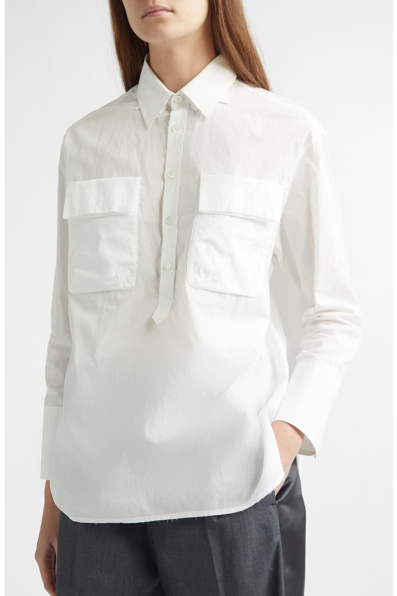 Raw Edge Cotton Poplin Button-Up Shirt, Alternate, color, WHITE