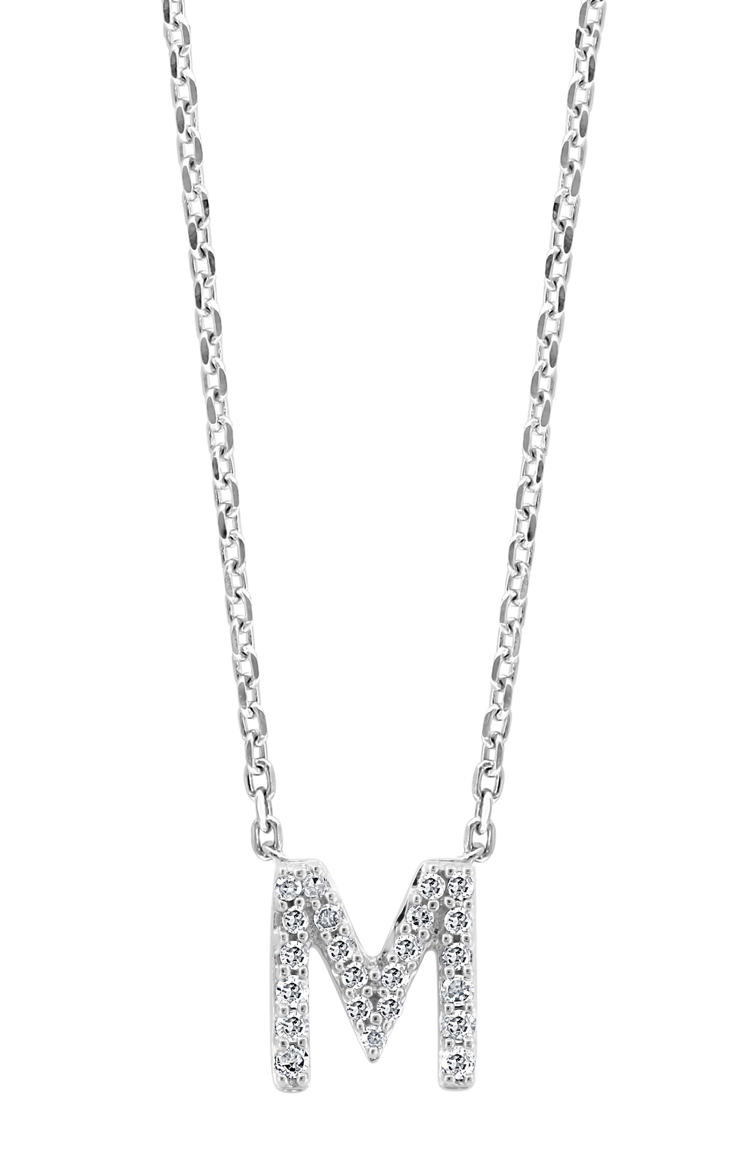EFFY Sterling Silver Diamond 'M' Initial Pendant Necklace