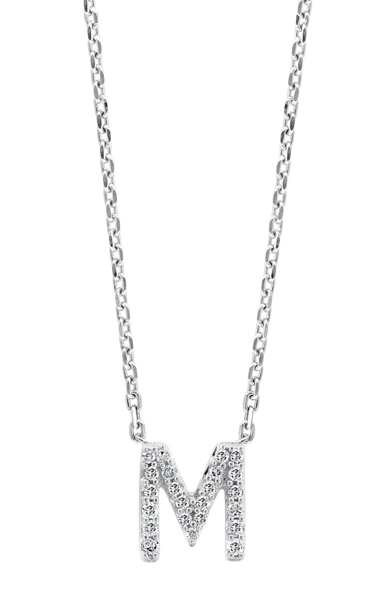 EFFY Sterling Silver Diamond 'M' Initial Pendant Necklace, Main, color, Silver