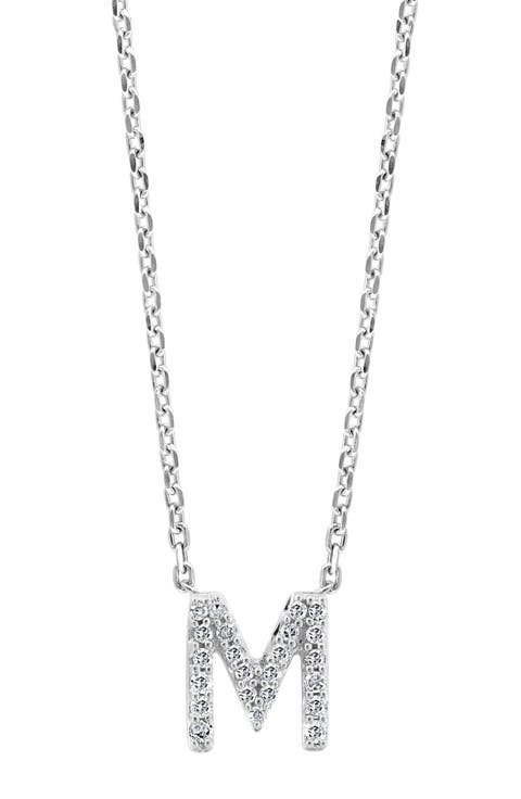 Sterling Silver Diamond 'M' Initial Pendant Necklace