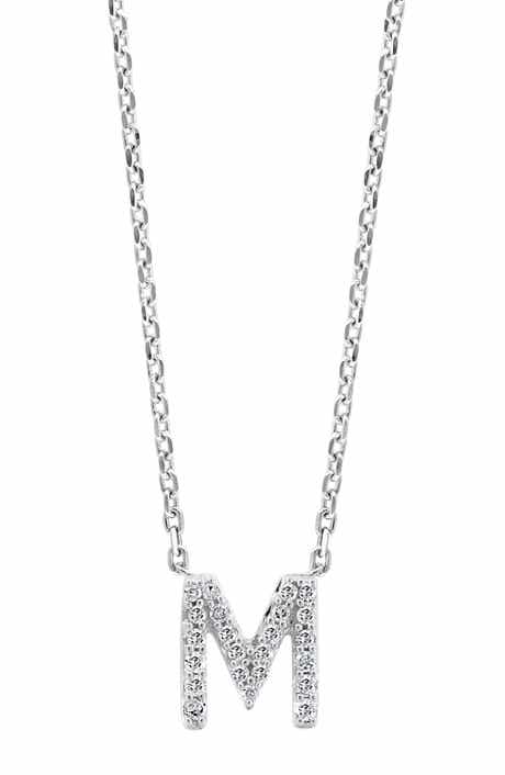 EFFY Sterling Silver Diamond 'M' Initial Pendant Necklace