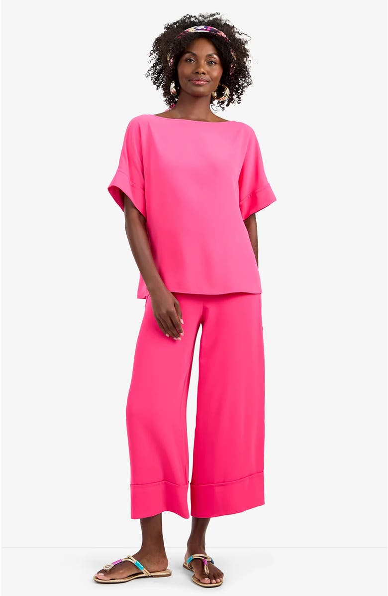 Trina Turk Bahooka Cropped Wide-Leg Georgette Pant, Main, color, Pink