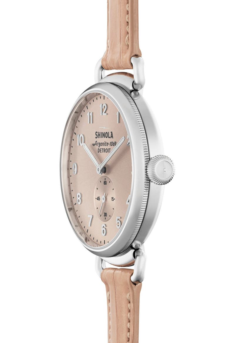 The Canfield Alligator Strap Watch, 38mm, Alternate, color, PINK/ NUDE