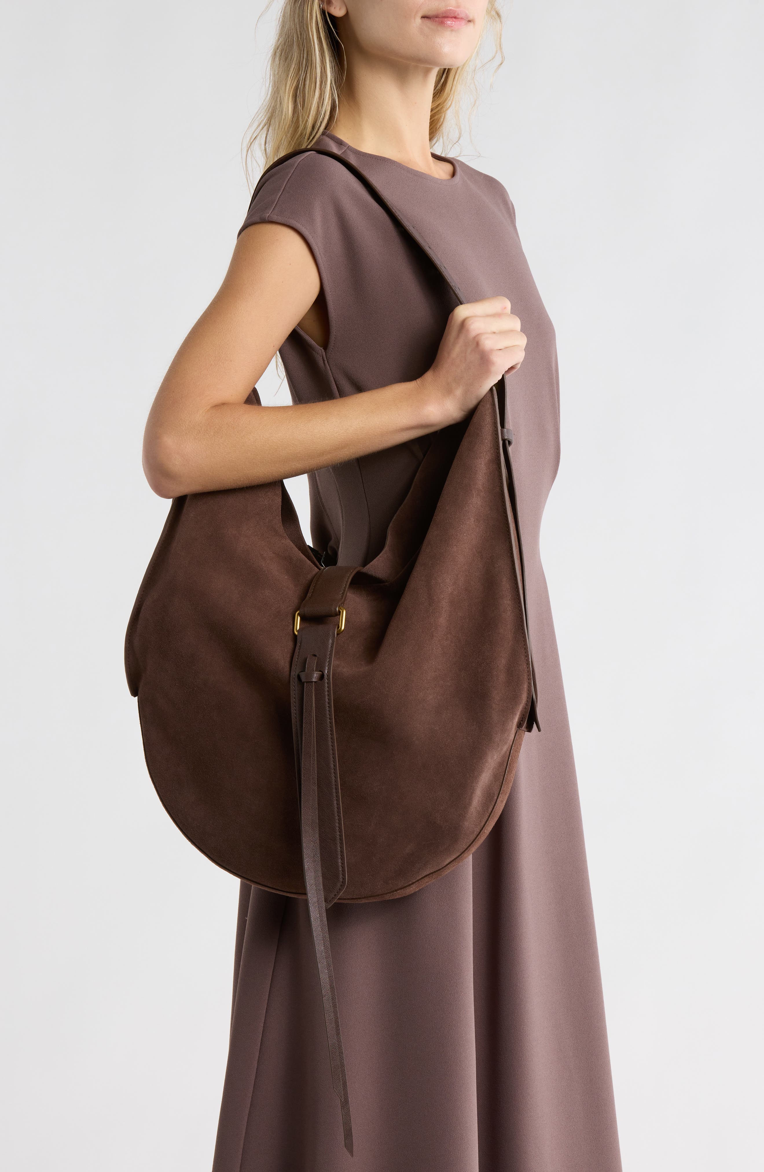 Dolce Vita Oakley Large Suede Hobo Bag, Alternate, color, Chocolate