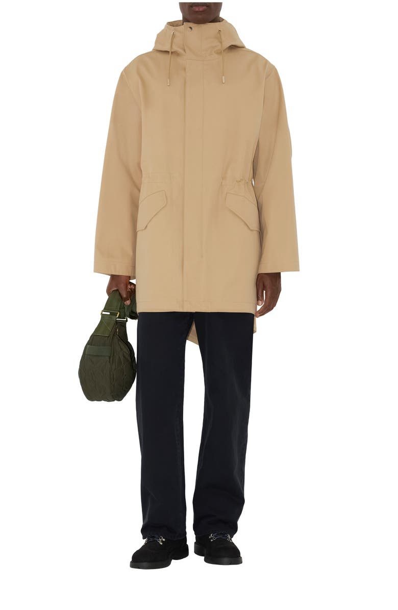 Burberry Bonded Gabardine Parka, Main, color, Flax Beige