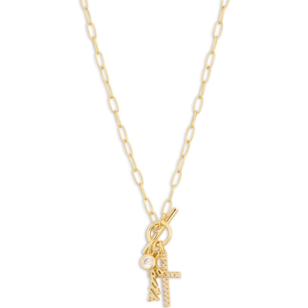 Argento Vivo Cubic Zirconia Cross & Faith Charm Necklace In Gold