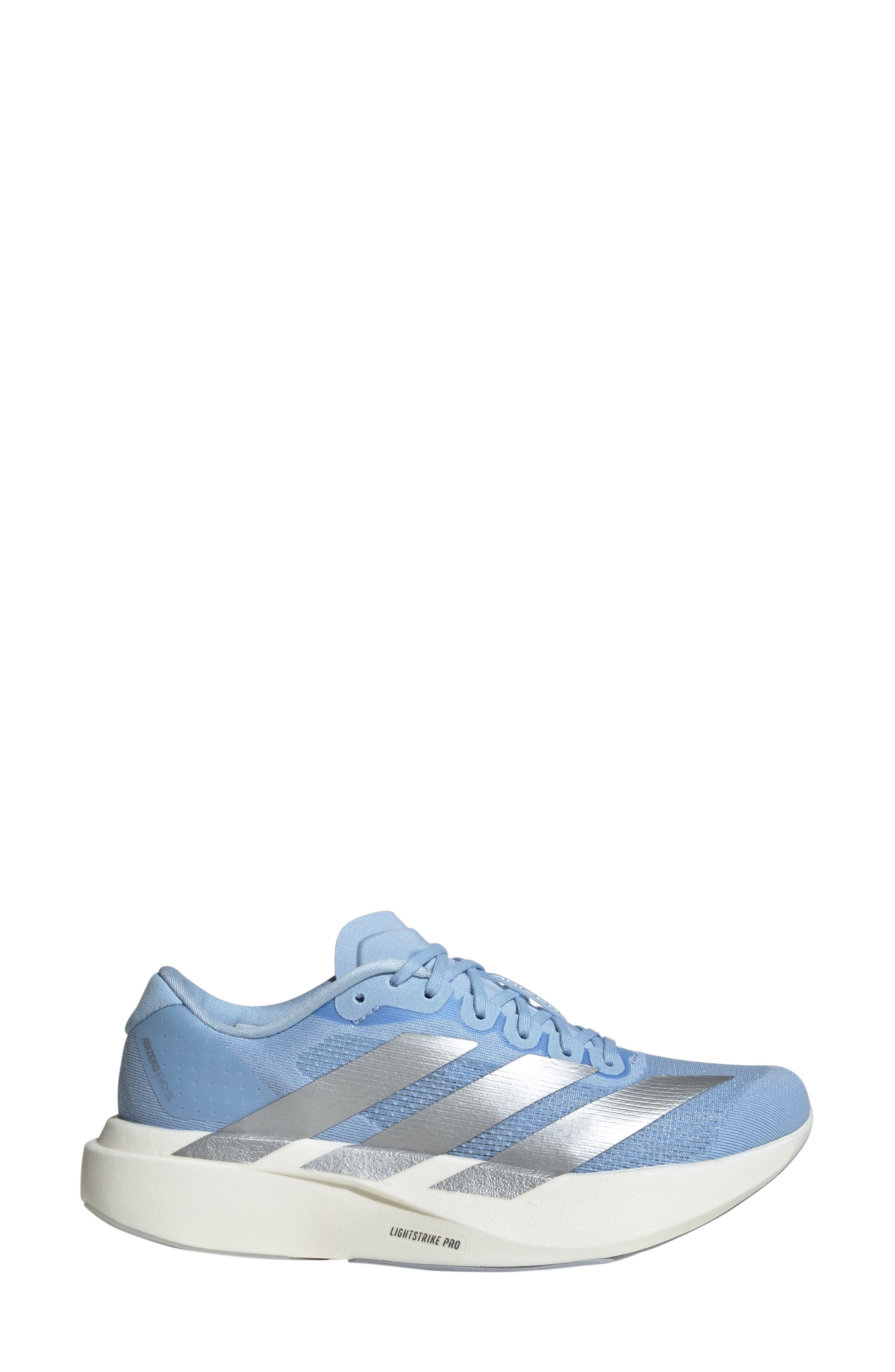 adidas Adizero Evo SL Running Shoe, Alternate, color, Glow Blue/ Silver/ Ftwr White