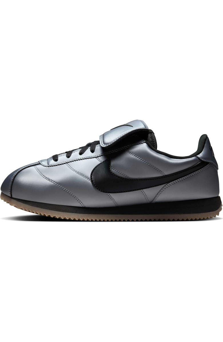 Nike Cortez Leather SE 'Metallic Cool Grey/Black' Soccer Sneaker, Alternate, color,