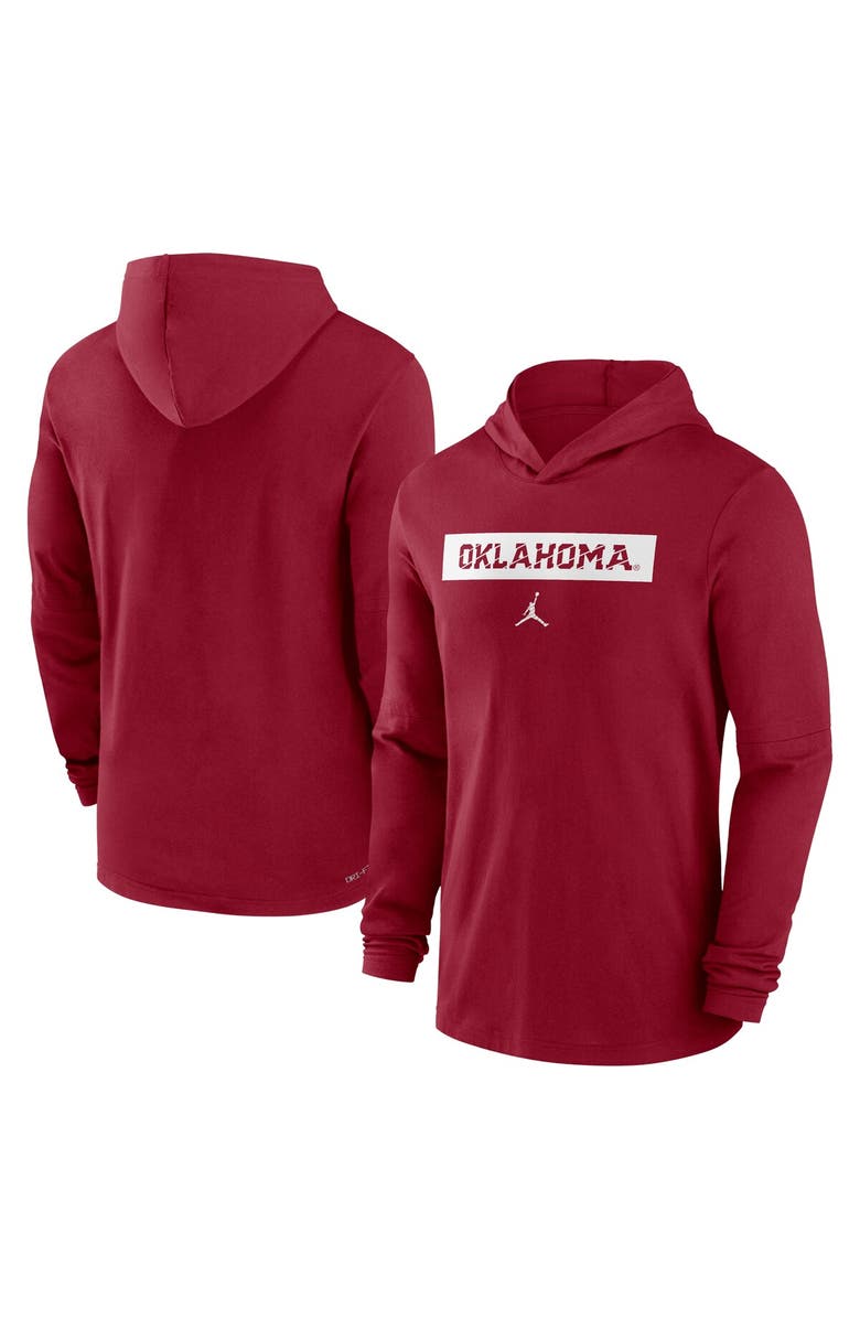 Jordan Brand Men's Jordan Brand Crimson Oklahoma Sooners 2024 Sideline Hoodie Performance Long Sleeve T-Shirt, Main, color,
