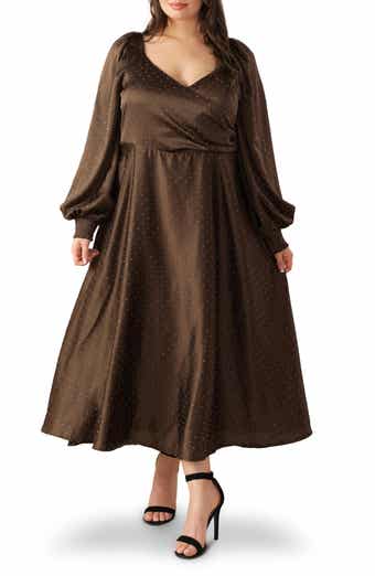 FLYING TOMATO Polka Dot Long Sleeve Satin Dress