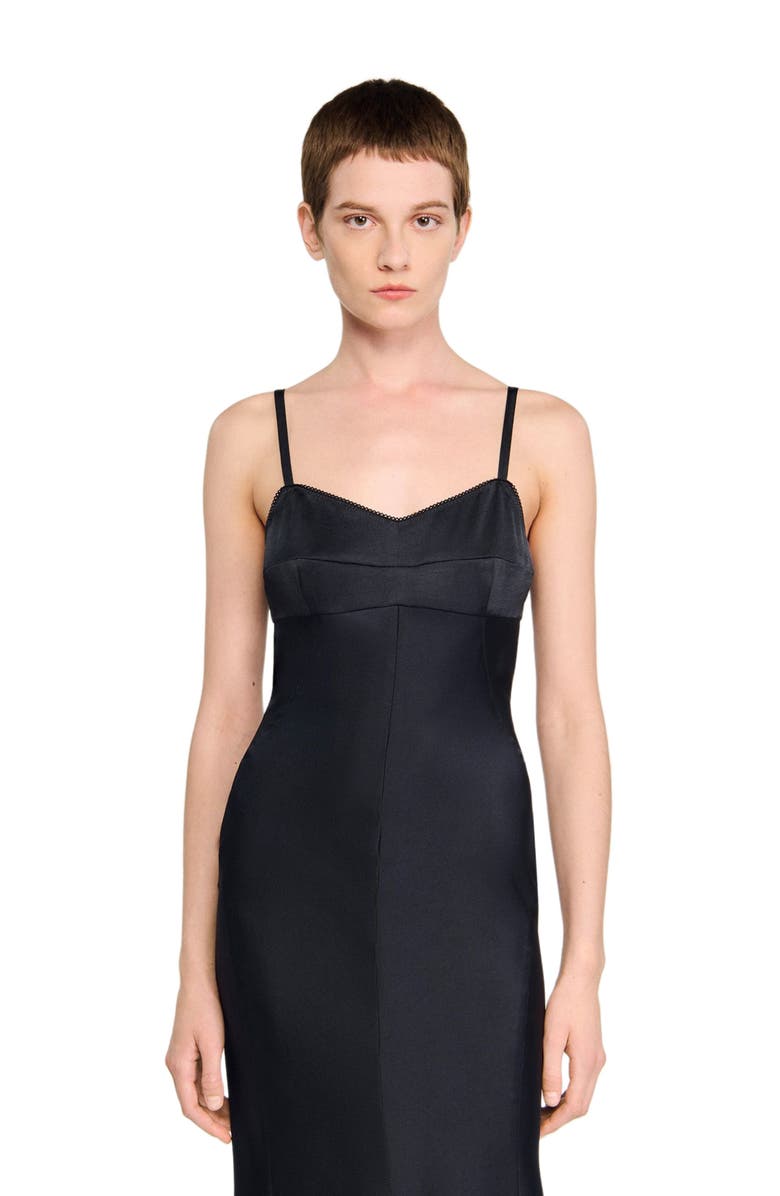 SANDRO Satin-effect maxi dress, Alternate, color, Navy Blue