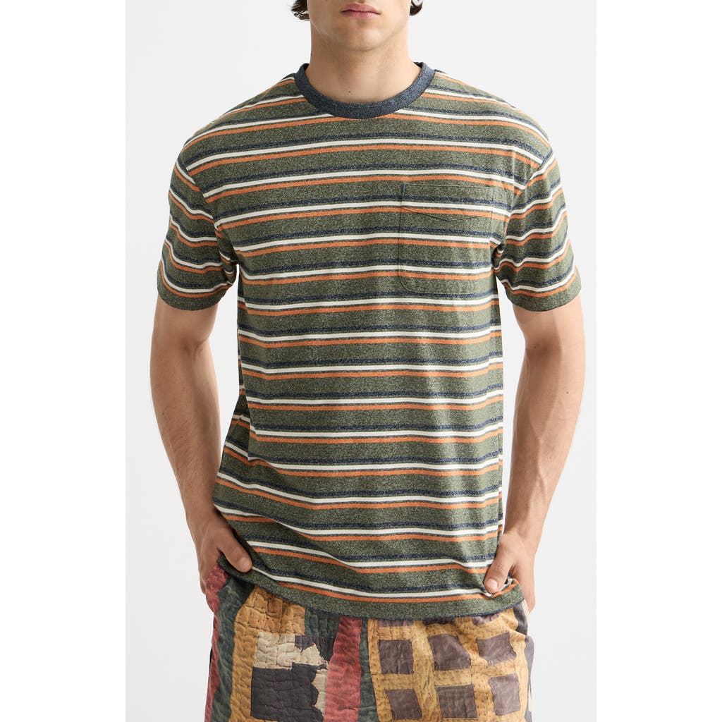 Scotch & Soda Relaxed Fit Stripe Pocket T-shirt In Green