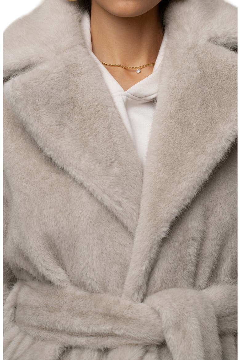 Uptown Belted Faux Fur Longline Coat, Alternate, color, GRAY