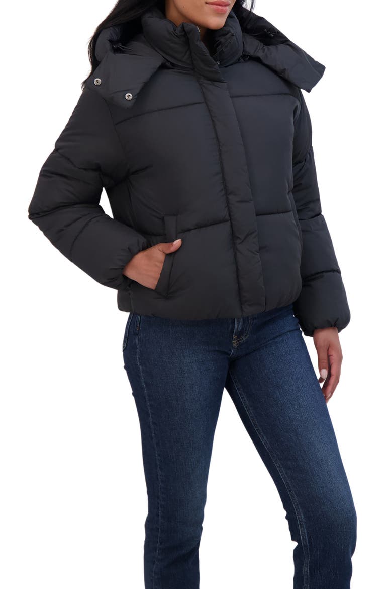 Short Hooded Puffer Jacket, Alternate, color, BLACK