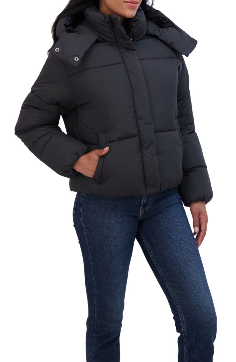 Sebby Short Hooded Puffer Jacket, Alternate, color, Black