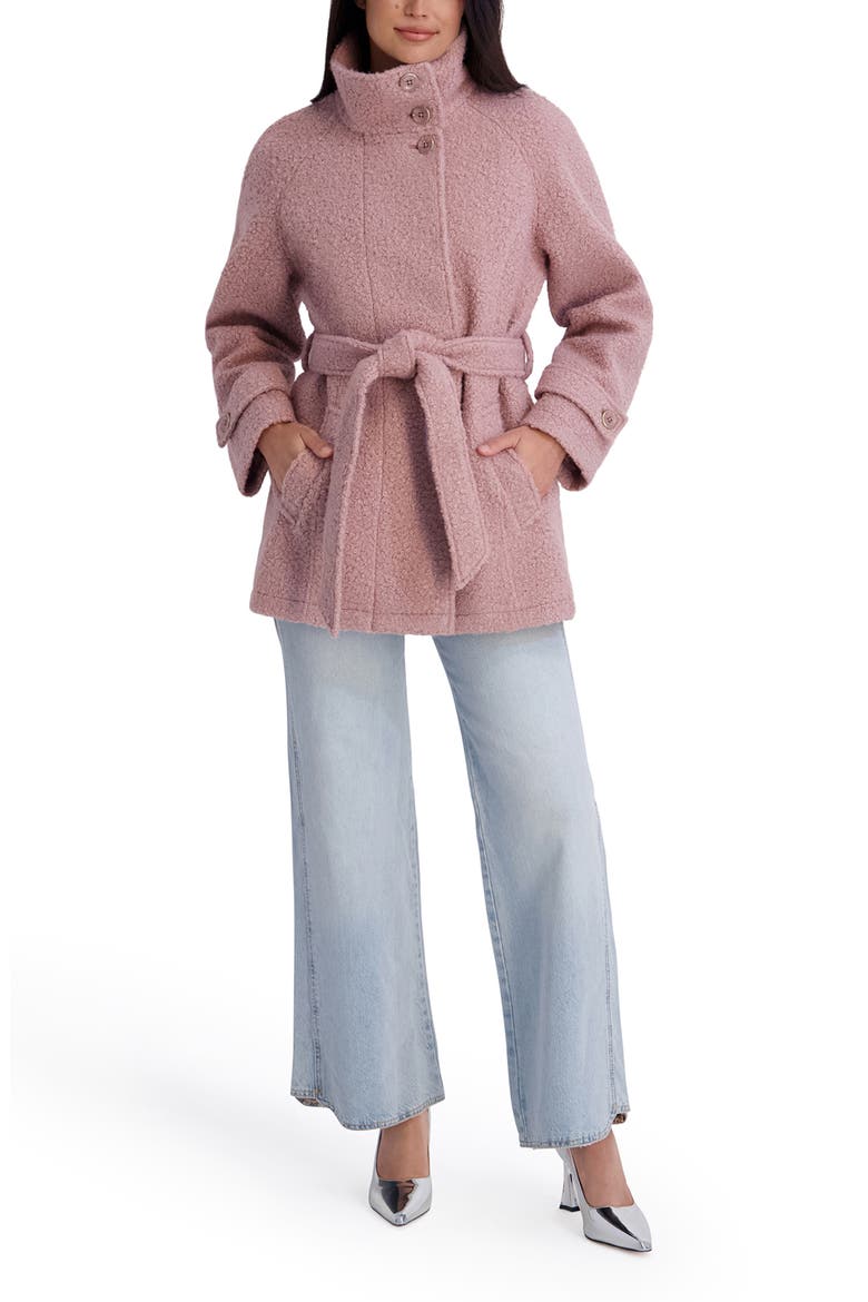 Belted Bouclé Faux Wool Coat, Alternate, color, ROSE