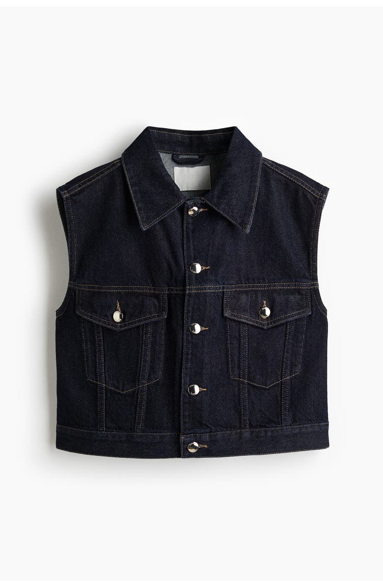 H&M Cropped Denim Waistcoat, Main, color, Dark Denim Blue