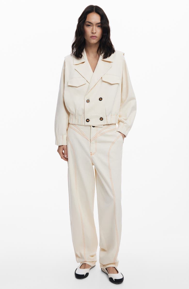 Desigual Double Breasted Crop Jacket, Alternate, color, Light Beige