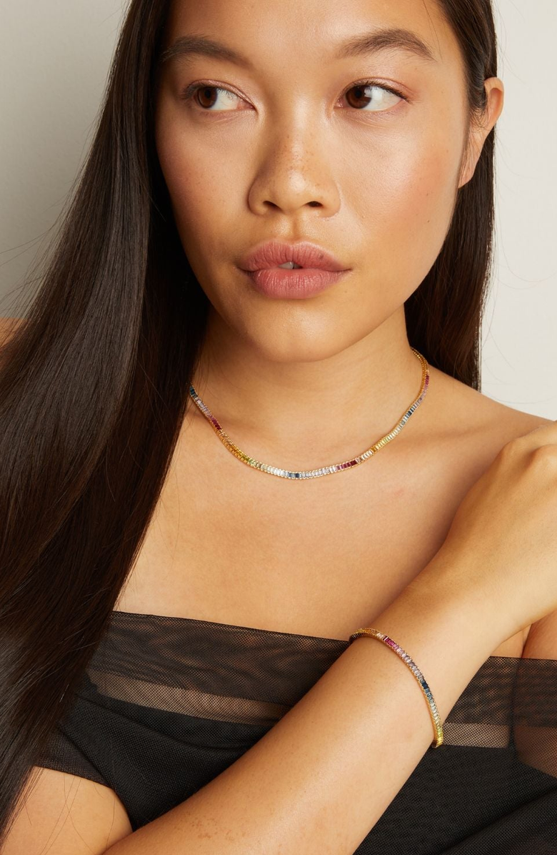 Aurate New York Rainbow Baguette Tennis Necklace, Alternate, color, Ombré Rainbow