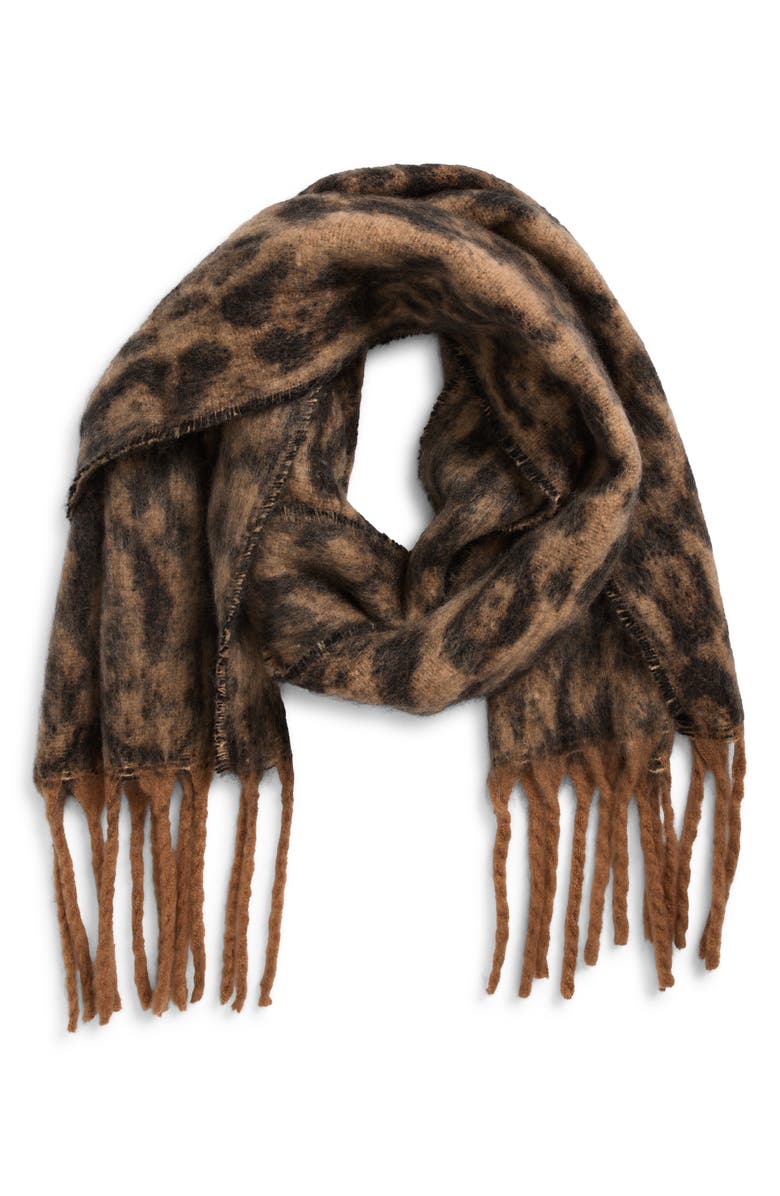 BP. Fringe Blanket Scarf, Alternate, color, Leopard
