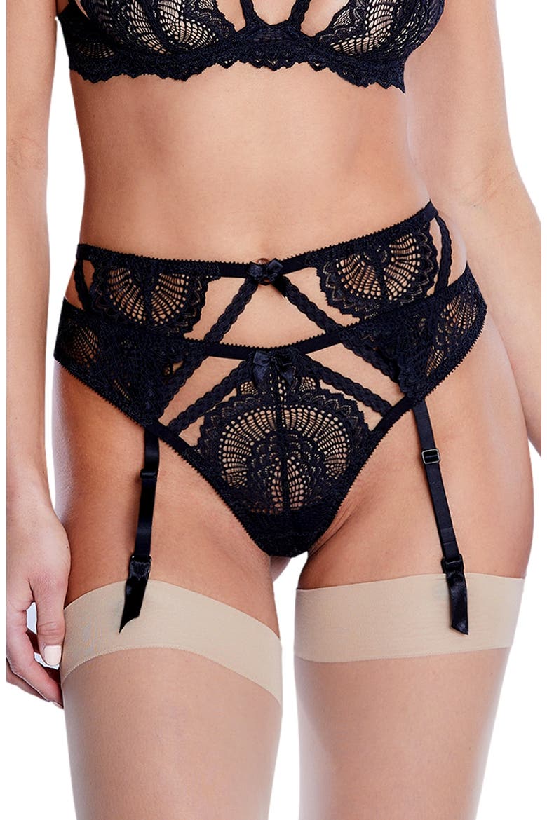 Natalia Lace Suspender Belt, Main, color, NOIR