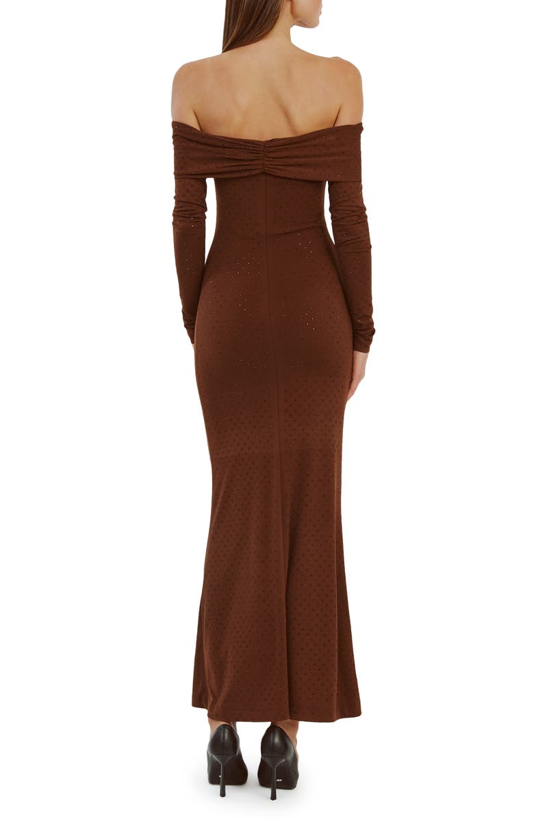Bardot Artura Diamante Off the Shoulder Long Sleeve Maxi Dress, Alternate, color, Chocolate