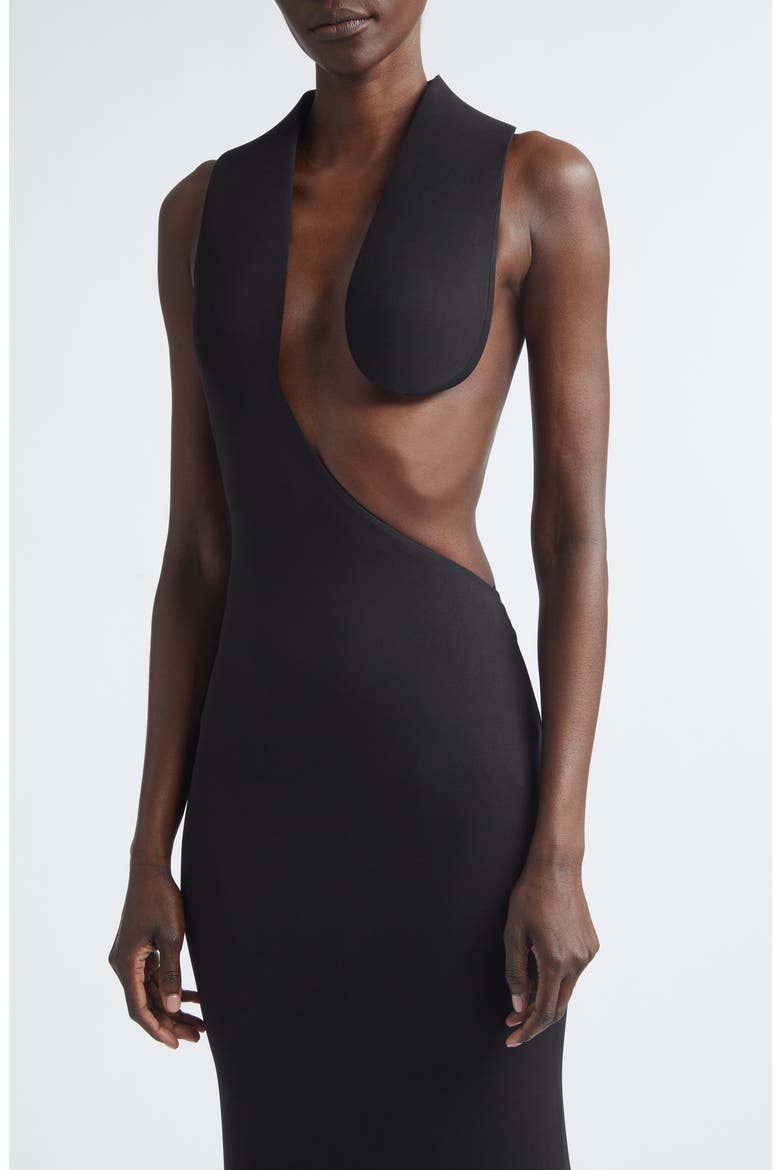 Asymmetric Jersey Gown, Alternate, color, BLACK