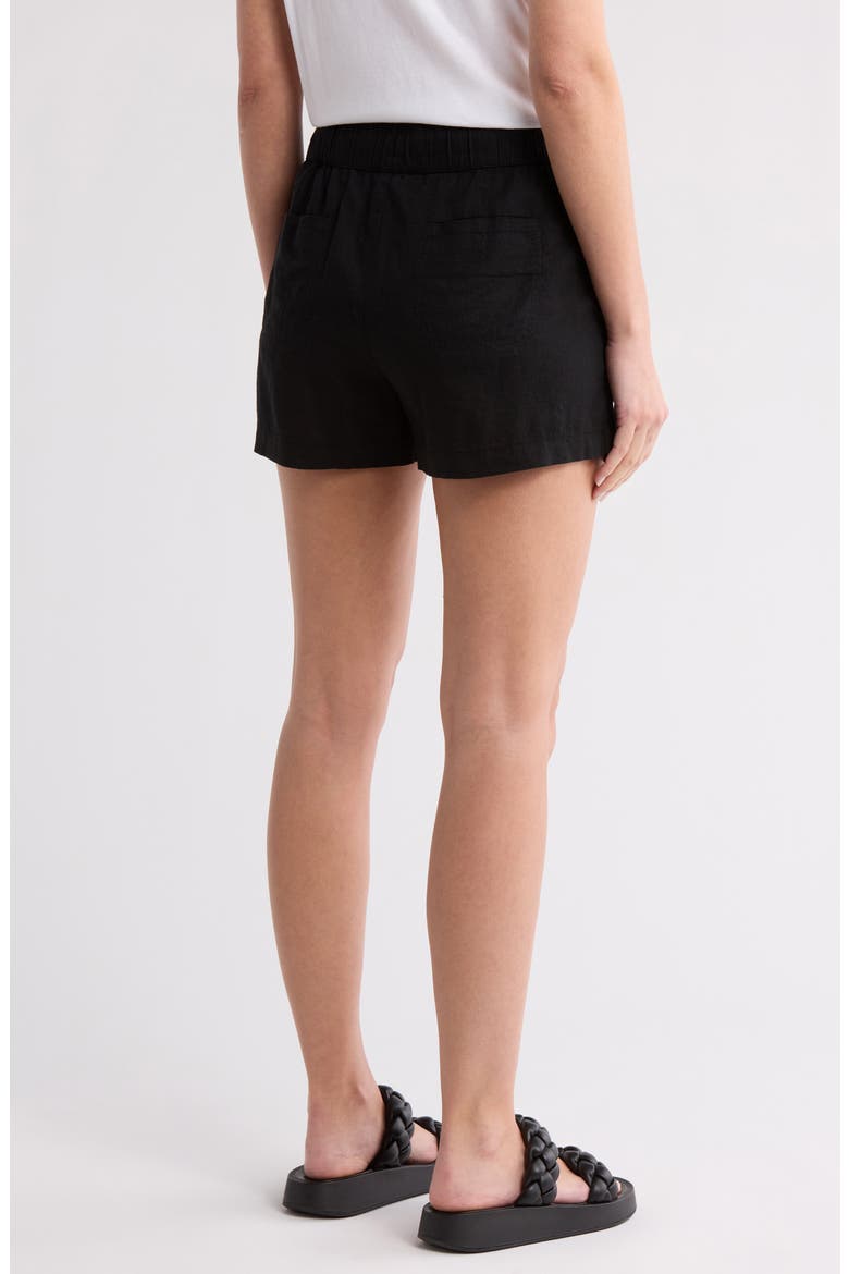 Drawstring Linen Blend Shorts, Alternate, color, BLACK