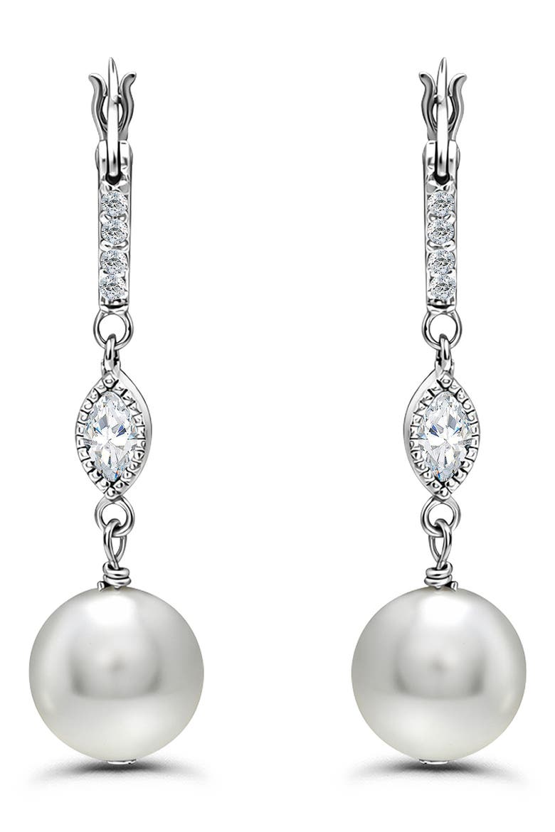 Cubic Zirconia & Imitation Pearl Drop Earrings, Main, color, SILVER