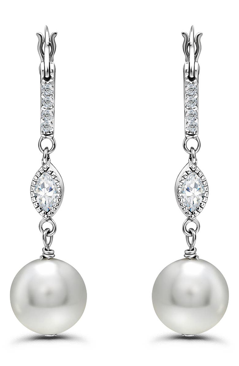 Christian Siriano New York Cubic Zirconia & Imitation Pearl Drop Earrings, Main, color, Silver
